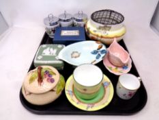 A tray containing assorted ceramics to include Royal Doulton rose bowl teacup and saucer,