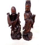 Two carved hardwood Chinese figures