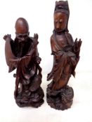 Two carved hardwood Chinese figures