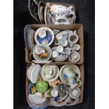 Three boxes containing a large quantity of ceramics to include chamber pot, plant pots, tea ware,