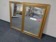 Two contemporary gilt beveled wall mirrors