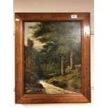 Nineteenth Century School : Wooded River Landscape, oil on canvas, indistinctly signed,