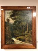 Nineteenth Century School : Wooded River Landscape, oil on canvas, indistinctly signed,