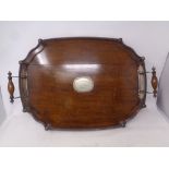 A Edwardian oak and silver plated serving tray