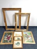 Two gilt picture frames together with two gilt framed tapestries and a further two gilt framed