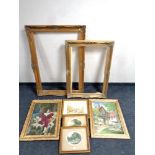 Two gilt picture frames together with two gilt framed tapestries and a further two gilt framed