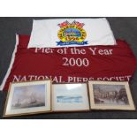 Two Pier of the Year flags together with three colour prints : Tyne Bridge,