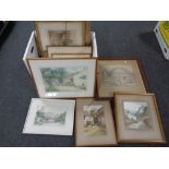 A box containing ten 1920s/1930s Stanley Brinton watercolours and pencil drawings to include Tyne