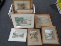 A box containing ten 1920s/1930s Stanley Brinton watercolours and pencil drawings to include Tyne