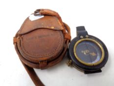 A WWI Verner's pattern military compass in leather pouch belonging to Lieutenant Sydney Brinton