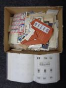 A box of an album and a quantity of loose world stamps to include stamp sheets