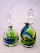 Two Jane Charles art glass bottles with stopper signed to base