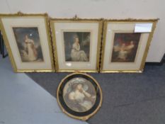 Four 19th century colour mezzotints of female figures in gilt composite frames,