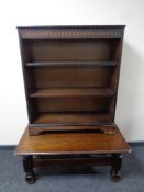 A set of contemporary oak open bookshelves together with a similar coffee table