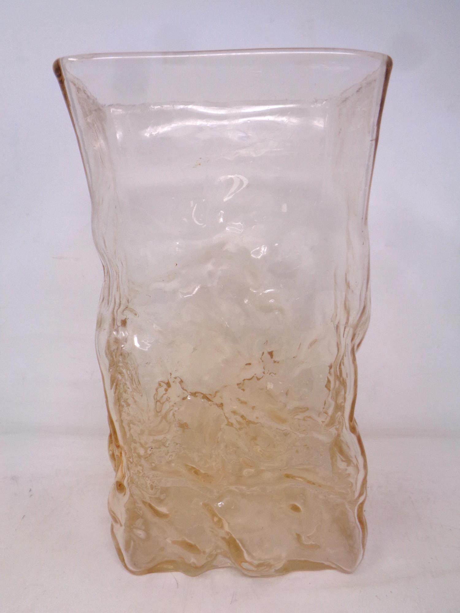A crumpled glass vase in the style of Whitefriars (height 29.