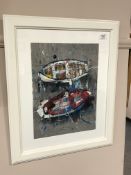 P Donaldson : Two Fishing Boats, Multi Media collage, signed, 39 cm x 29 cm, framed.