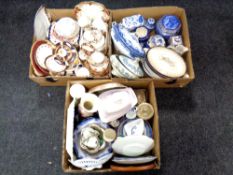 Three boxes of miscellany to include antique and later tea china, Sadler teapot,