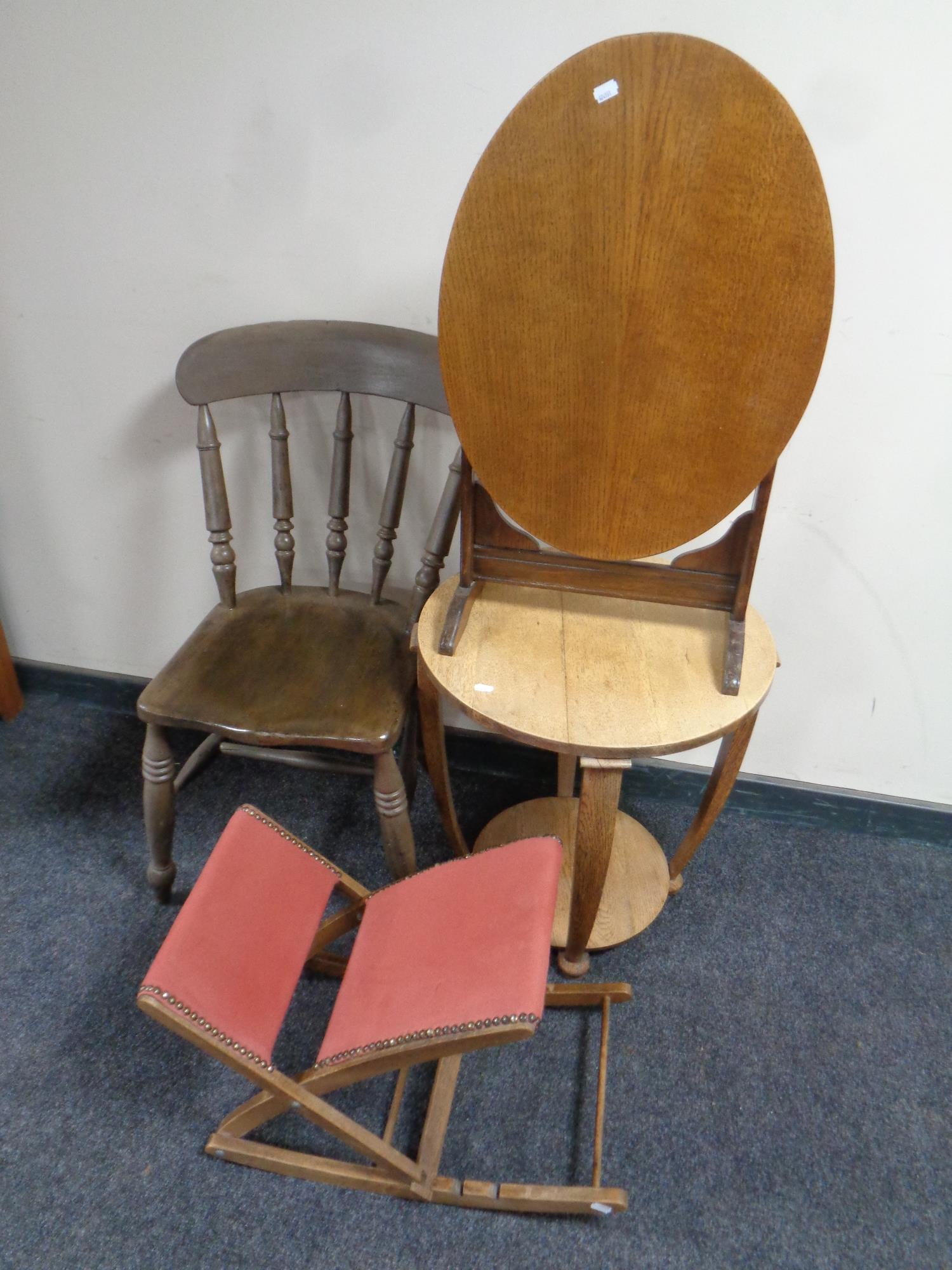 An Art Deco circular occasional table together with a gout stool,