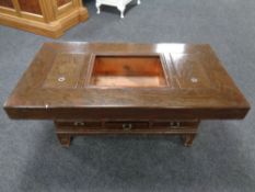 A Korean stained elm rectangular coffee table CONDITION REPORT: Missing central