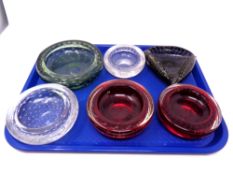 A tray containing six 20th century Whitefriars shallow glass dishes and ashtray (6)