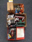 Two boxes of power tools, electric buffer polisher, harness,