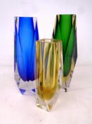 Three Murano sommerso glass vases