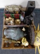 Two boxes containing contemporary ornaments to include eastern figures, Buddha's, Gods,