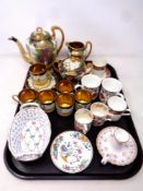 A tray of assorted ceramics, Japanese coffee service, antique Wedgwood coffee cans,