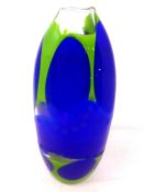A Jane Charles oval art glass vase, blue and green (height 28.
