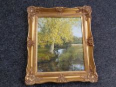 An oil on board rural scene in gilt frame, signed Philips,