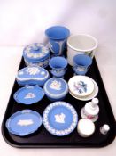 A tray of nine pieces of Wedgwood Jasperware together with further ceramics by Royal Worcester,