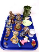 A tray containing assorted ornaments to include Leonardo, Cherished teddies, Boydes Bear,