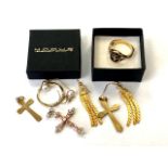 A small quantity of costume jewelry, Gold plated earrings, crucifix etc.