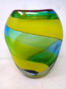 An art glass oval vase with swirl decoration (height 27 cm)
