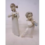 A Lladro cherub with flute and a further figure of a girl (a/f)