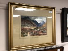 J A Wilkinson : Rain Over The Isle of Arran, watercolour, signed, dated '80, 21 cm x 29 cm, framed.