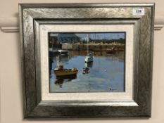 John Boyce (b. 1938) : Sailing Day, oil on panel, signed, 20 cm x 24 cm, labels verso, framed.