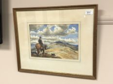 * * Gill : A Man on Horseback in a Hilly Landscape, watercolour, signed, 20 cm x 28 cm, framed.