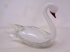 A Ronneby Swedish glass swan signed to base