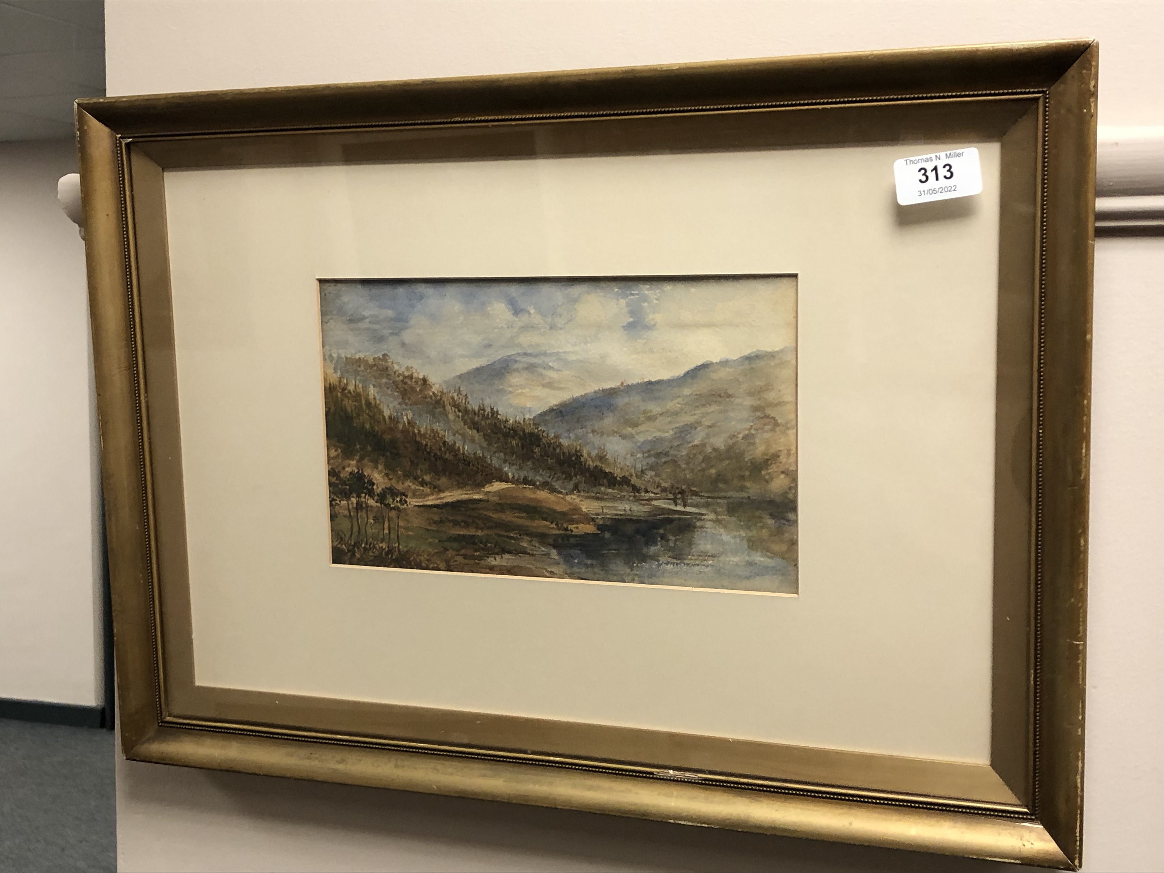Early Twentieth Century School : Lake Study with Mountains Beyond, watercolour, 16 cm x 26 cm,