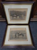 Two antiquarian monochrome pictures depicting race horses Persimmon and Minnow in frames and mounts