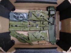 A box containing 20th century die cast Dinky toy military vehicles and tanks