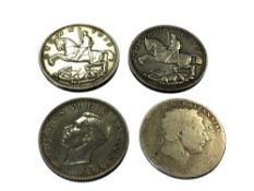 Four silver crowns; George III, 1937 and two 1935's.