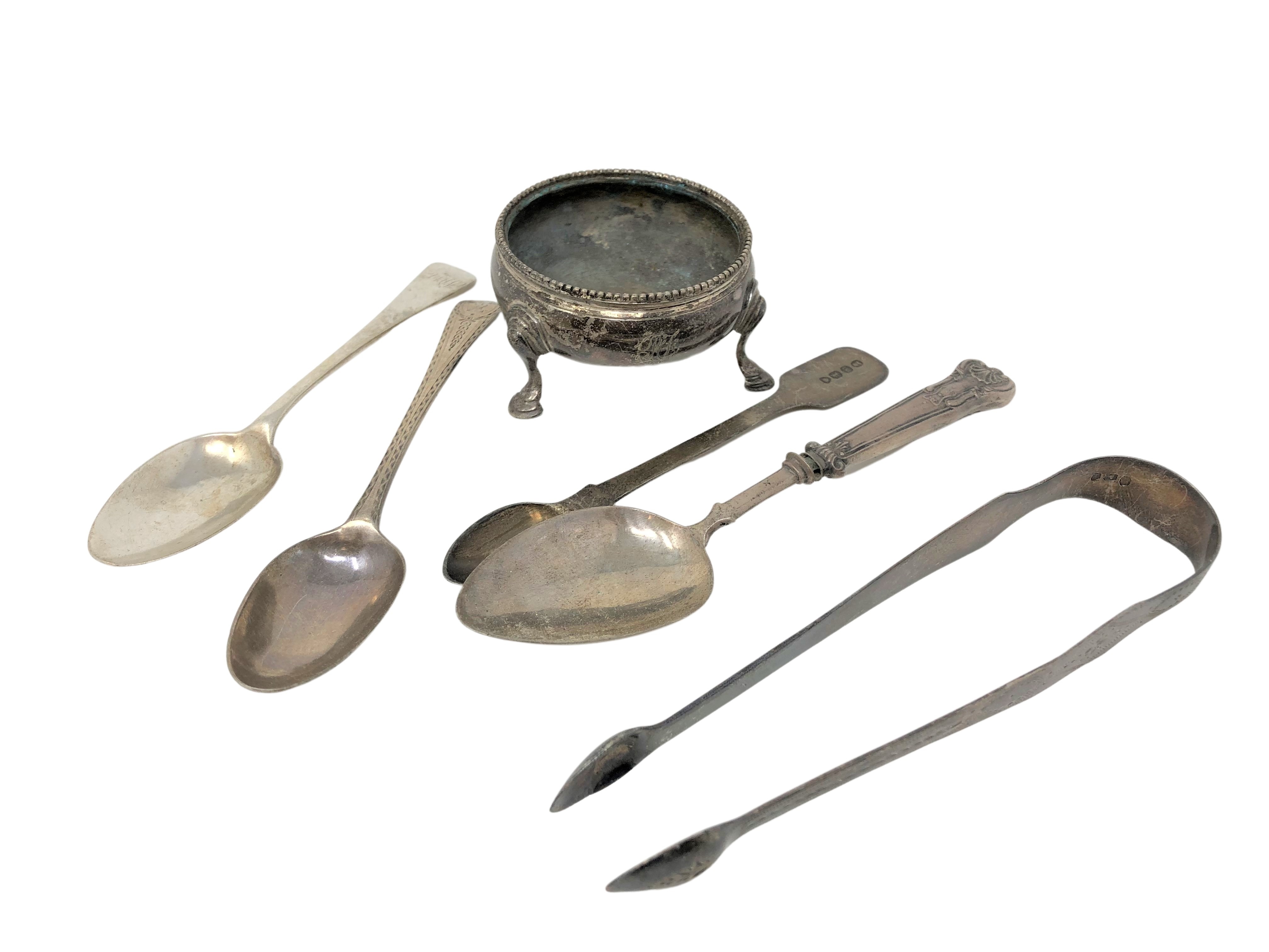 A group of Georgian silver including salt, spoons,