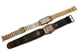 Two vintage watches - one 9ct gold with rolled gold bracelet strap and one 9ct gold with leather