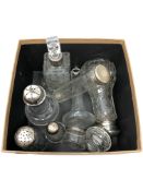 Assorted silver topped glass items