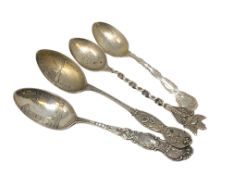 Four ornate silver scenic spoons for Virginia, Woodstock,,