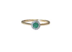 A 9ct yellow gold emerald and diamond cluster ring, size N.