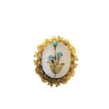 An antique 15ct gold agate and turquoise brooch