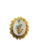 An antique 15ct gold agate and turquoise brooch